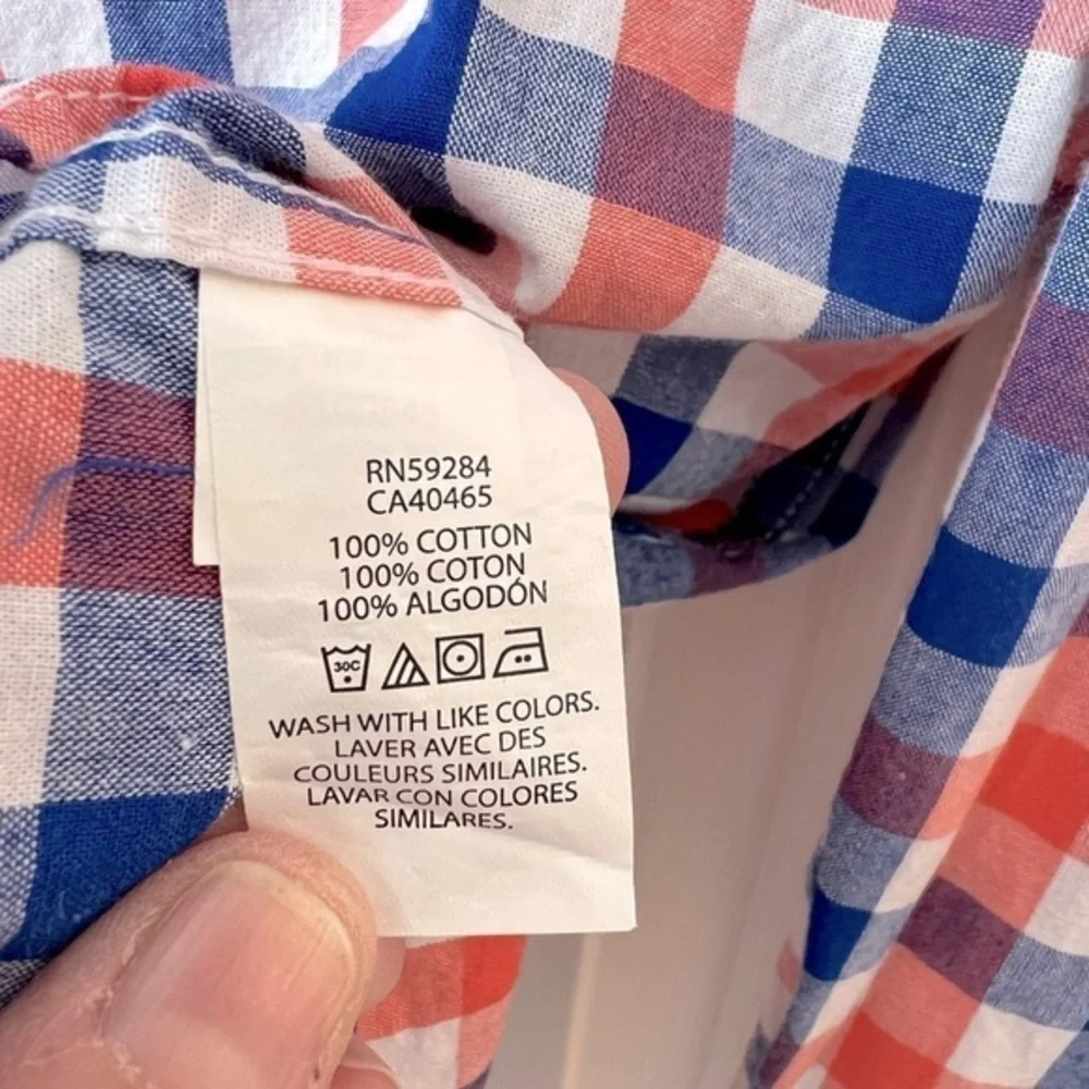 Childrens Place Boys Orange White Blue Plaid Button-Down Long Sleeve Shirt 14/XL